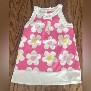 Gymboree Pink Floral Tank Dress with White Trim and Yellow Centers 3T